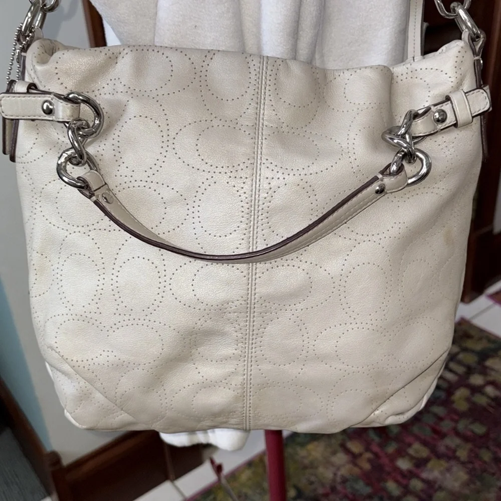 Coach   Brooke perforated, monogram leather convertible satchel shoulder bag EUC
